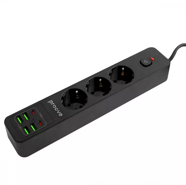 Мережевий фільтр на 3 розетки + 4 USB + 2 Type-C 2 метри - Proove Power Strip P-03 1323 фото