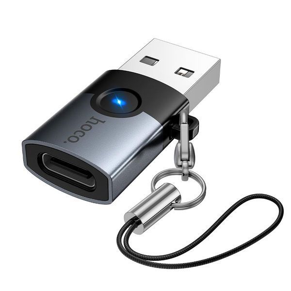 Переходник HOCO Victory USB на Type-C UA46B | USB 3.0, 60W, LED индикатор | Grey 2496 фото