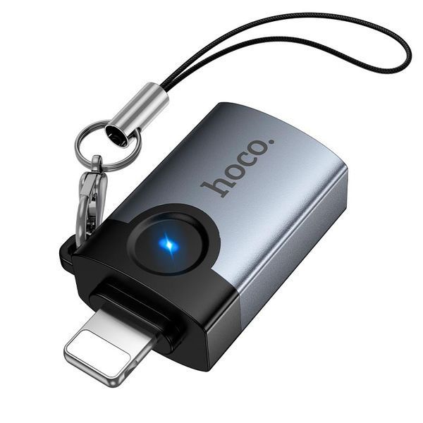 Компактний перехідник HOCO UA46 USB-A на Lightning OTG Gray