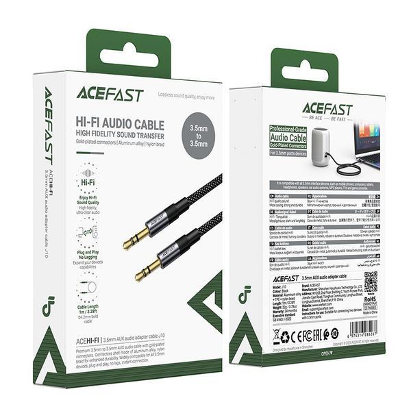 Аудіокабель ACEFAST J10 AUX 3.5mm до 3.5mm коробка