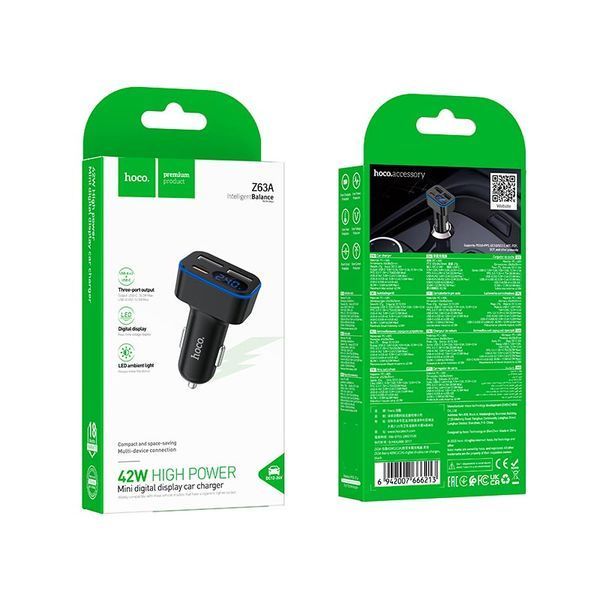 Адаптер автомобильный HOCO Barry Z63A |2USB/1Type-C, 42W/3A, PD/QC| Black 2453 фото