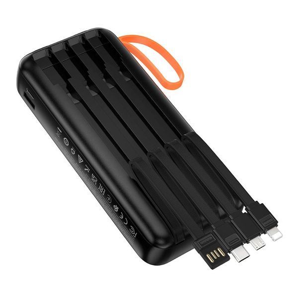 Повербанк HOCO Spirit J151A 20000mAh, компактний корпус з кабелями, чорний