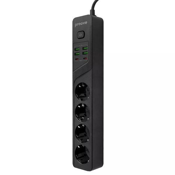 Мережевий фільтр Proove Power Strip P-04 чорний, вигляд збоку