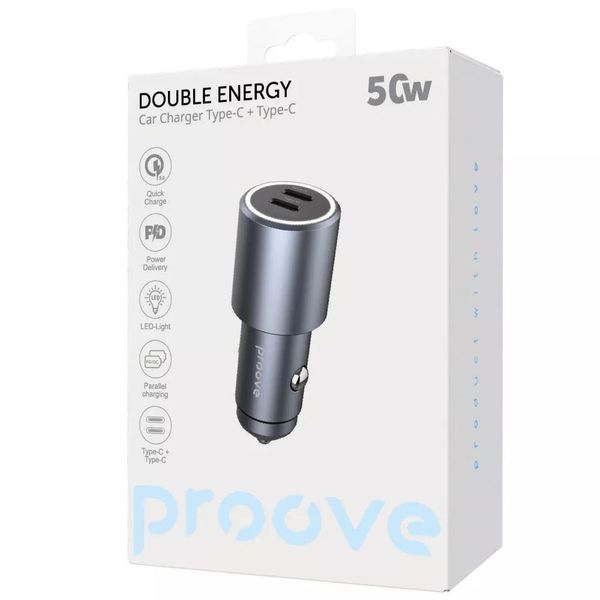 Автомобильное зарядное устройство Proove Double Energy 50W | 2&times;Type-C, PD/QC, Metal | Gray 2416 фото