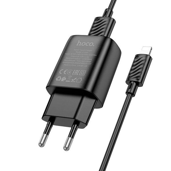 Зарядний пристрій кабель та блочок - Hoco Lightning Cable Solid single port charger C134A 12W 1197 фото