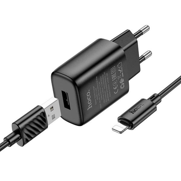 Зарядний пристрій кабель та блочок - Hoco Lightning Cable Solid single port charger C134A 12W 1197 фото