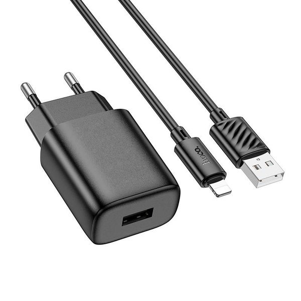 Зарядний пристрій кабель та блочок - Hoco Lightning Cable Solid single port charger C134A 12W 1197 фото