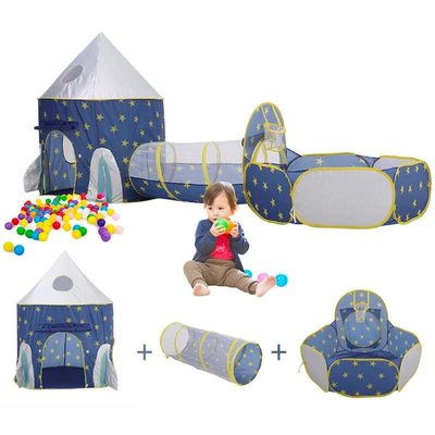 Детский палаточный замок Bestomi с палаткой, туннелем и бассейном с баскетбольным кольцом 3 в 1 (синий) 892 фото