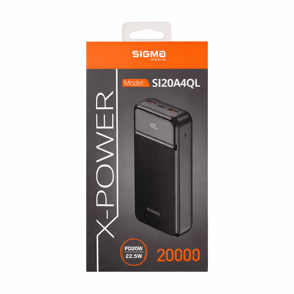 Павербанк Sigma mobile SI20A4QL | 20000mAh, 22.5W, PD/QC | Black 2381 фото