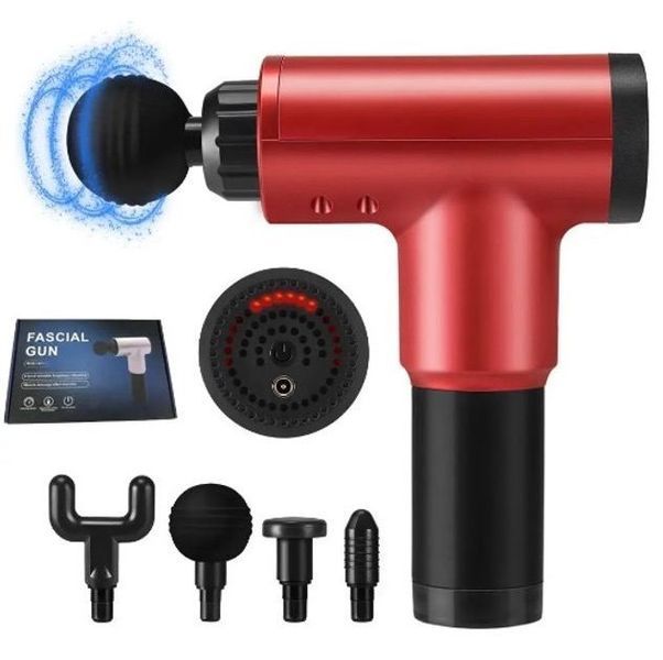 Масажер для м'язів Fascial Gun FH-320 | 6 режимів, 4 насадки, 2400mAh | Red 1457-3 фото