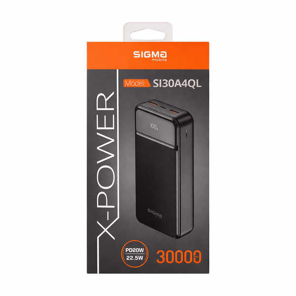 Повербанк Sigma mobile SI30A4QL | 30000mAh, 22.5W, PD/QC | Black 2382 фото