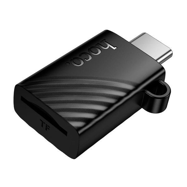 Перехідник Hoco HB53 USB-C на TF карту памʼяті &ndash; вигляд під кутом, чорний корпус