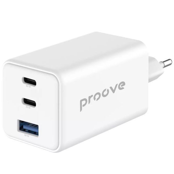 Мережевий зарядний пристрій Proove Pocket GaN 65W з портами Type-C та USB, фронтальний вигляд