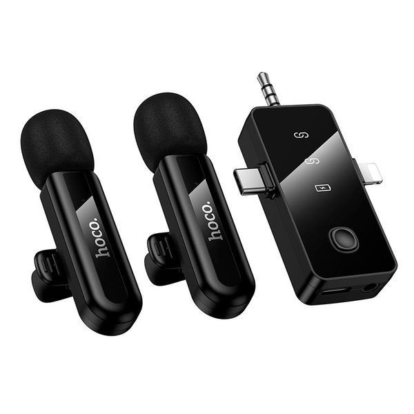 Два бездротові мікрофони HOCO L20C Black і ресивер Lightning Type-C 3.5 мм