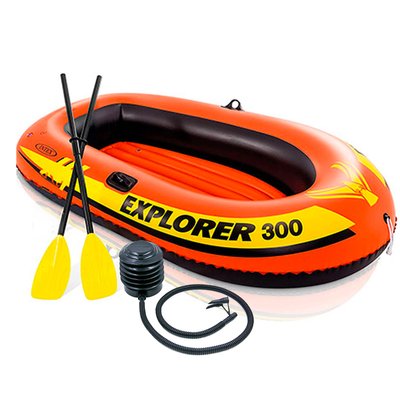Човен надувний Intex двомісний, лодка для рибалки + пластикові весла та ножний насос, 185х94х41см 953 фото
