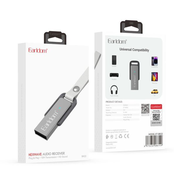 Аудіоадаптер Earldom ET-BR22 USB BT ресивер | Bluetooth 5.3, Hands free дзвінки | Black 2649 фото