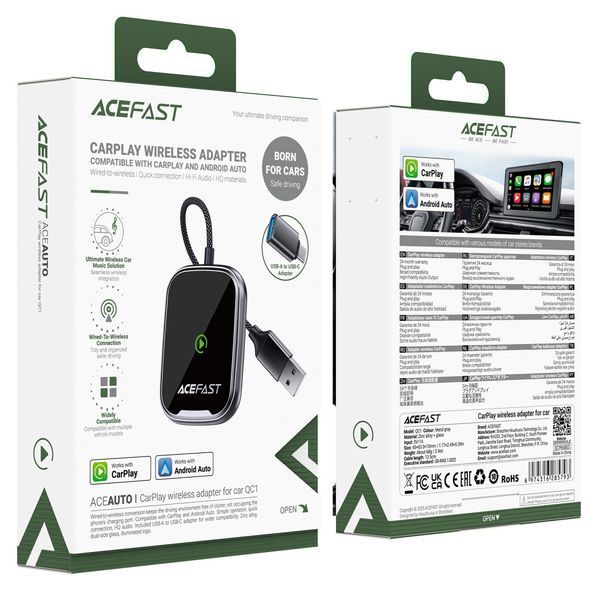 Бездротовий адаптер Apple CarPlay / Android Auto ACEFAST QC1 коробка