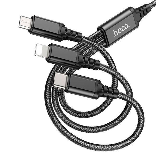 Разъемы Lightning, Type-C и Micro USB на одном кабеле Hoco X76.