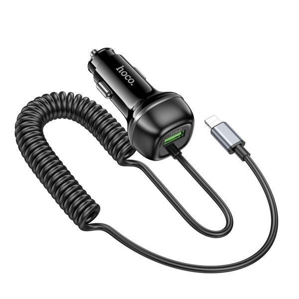 Автомобільний зарядний пристрій Hoco Rank з кабелем Lightning Z58B | PD30W+QC3.0 | Black 1891-1 фото