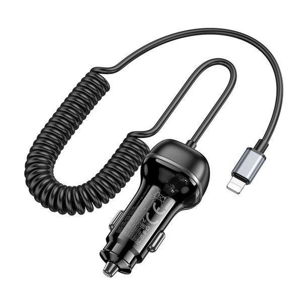 Автомобільний зарядний пристрій Hoco Rank з кабелем Lightning Z58B | PD30W+QC3.0 | Black 1891-1 фото