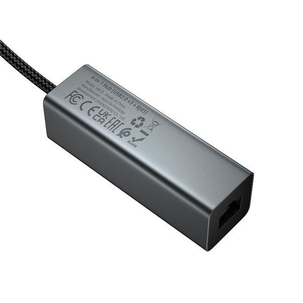 HUB адаптер Hoco 4in1 HB1D  | USB to 3USB, RJ45 порт, 100 Мбіт/с, 1 метр  | Silver 2606 фото