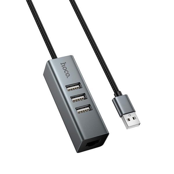 HUB адаптер Hoco 4in1 HB1D  | USB to 3USB, RJ45 порт, 100 Мбіт/с, 1 метр  | Silver 2606 фото