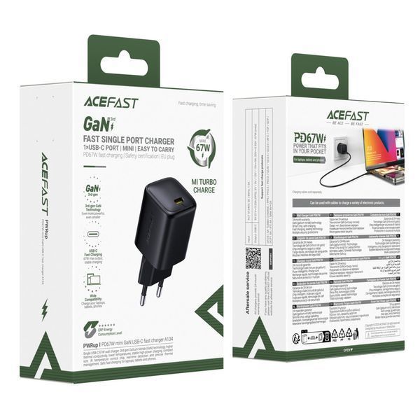 Мережевий зарядний пристрій ACEFAST A134 Mini GaN  коробка
