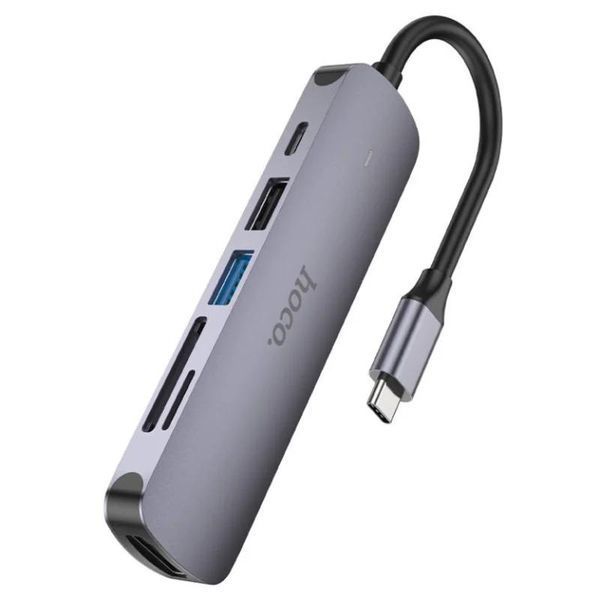 Hub адаптер Hoco HB28 | HDMI/Type-C/USB3.0/USB2.0/SD/TF | Silver 2607 фото