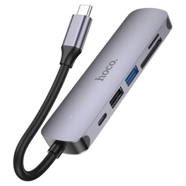Hub адаптер Hoco HB28 | HDMI/Type-C/USB3.0/USB2.0/SD/TF | Silver 2607 фото