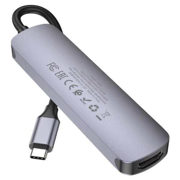 Hub адаптер Hoco HB28 | HDMI/Type-C/USB3.0/USB2.0/SD/TF | Silver 2607 фото