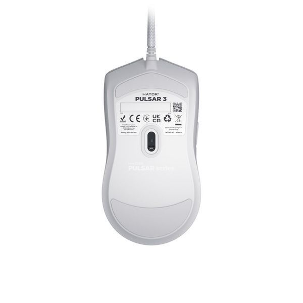 Ігрова миша HATOR Pulsar 3, кутовий вигляд, White