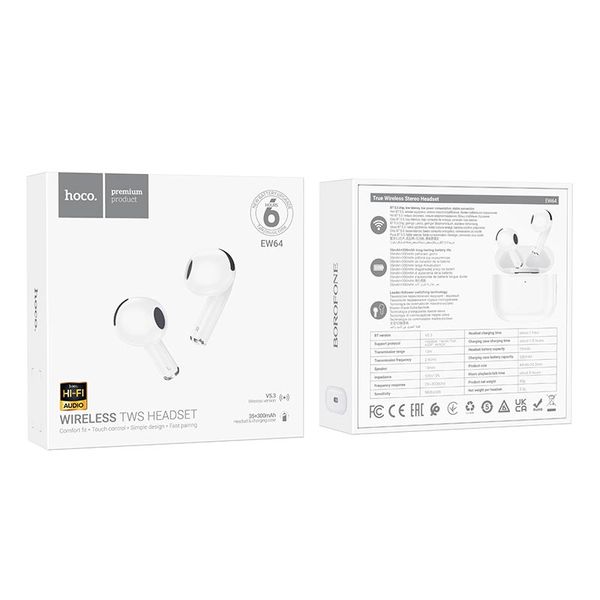 Бездротові навушники Hoco True Wireless EW64 – Bluetooth 5.3 гарнітура з зарядним кейсом 1209 фото