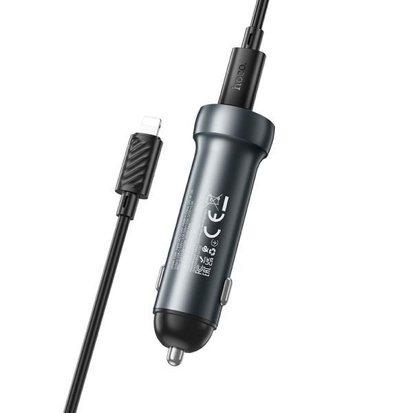 Автомобильное зарядное устройство Hoco Z54A | 48W PD/QC, 2 порта + кабель Lightning | Grey 1887-1 фото