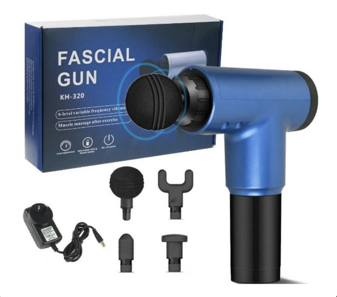 Масажер для м'язів Fascial Gun FH-320 | 6 режимів, 4 насадки, 2400mAh | Blue 1457-1 фото