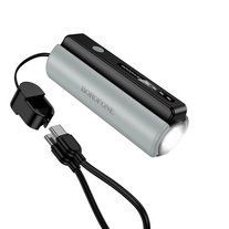 Портативний повербанк BOROFONE Star BJ87 5000mAh з ліхтариком 10W Black &ndash; вигляд спереду з кабелем